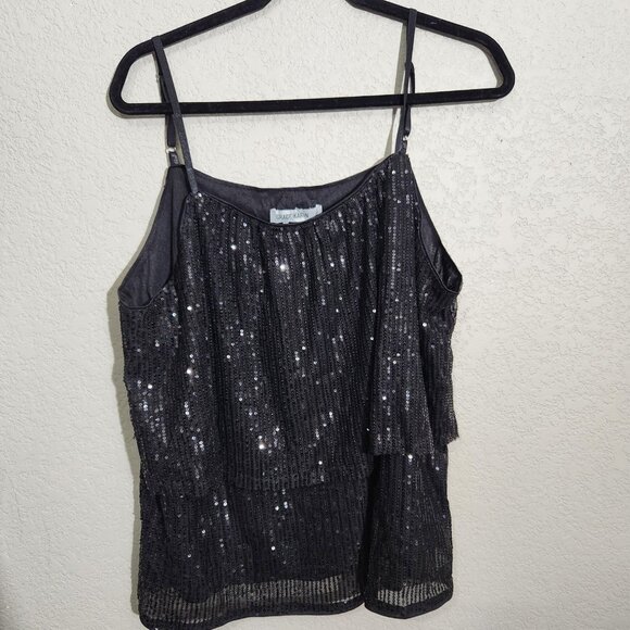 Grace Karin Sequin Cami Top Womens Medium Black Adjustable Spaghetti Straps - Picture 1 of 12
